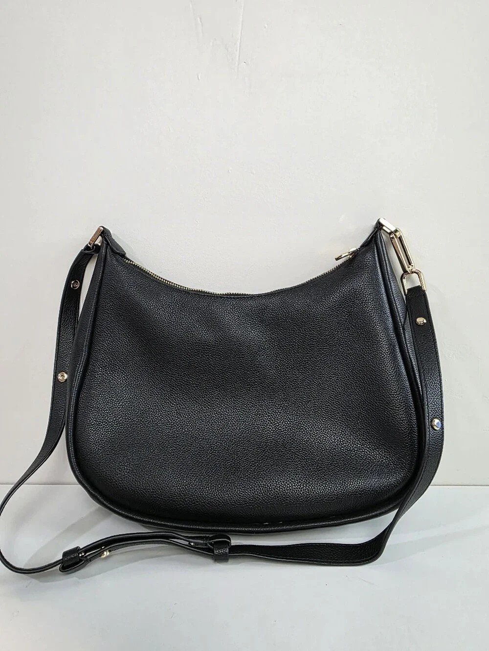 kate spade Kayla Black Pebbled Leather Shoulder Hobo with Gold Spade Accent